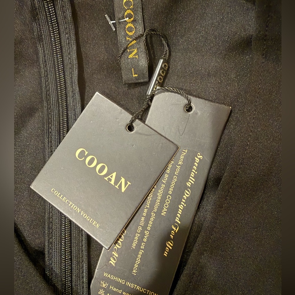 NWT Cooan Black V-Neck Ruffle Midi Dress Evening Cocktail L - Picture 2 of 6